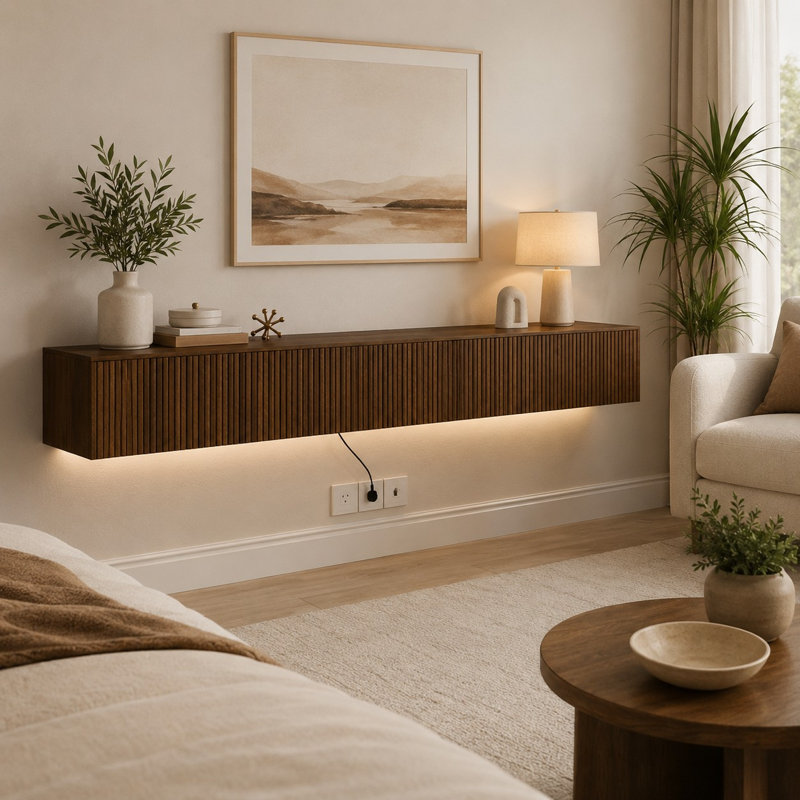 70" Walnut Floating TV Stand with LED Lighting