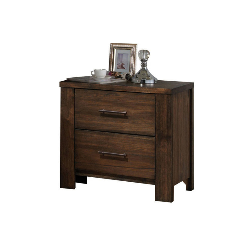 Table de chevet en bois avec tiroirs et poignées en métal Marcel, Brun