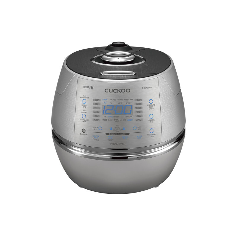 Cuiseur à riz à haute pression 10 tasses non cuit / 20 tasses avec technologie de chauffage par induction CUCKoo, grande machine à riz avec 17 options de menu et plaque à vapeur, guide audio, argent (CRP-CHSS1009FN)