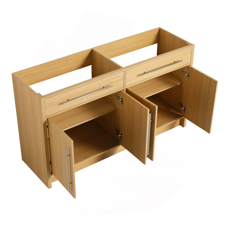 Meuble-lavabo autoportant de 60 po, 4 portes à fermeture douce, chêne original, contreplaqué, KD-PACKING, (meuble-lavabo seulement, sans lavabo)