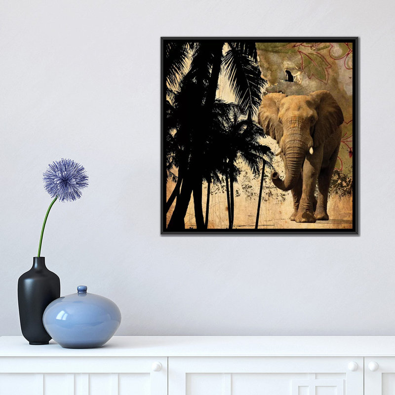 « mighty éléphant ii », reproduction d’impression sur toile, H 18 po x l 18 po x P 1,5 po, Toile avec cadre noir