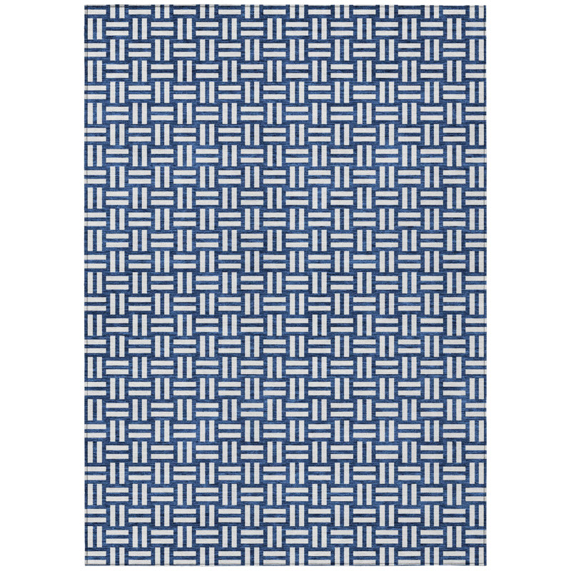 Tapis d'intérieur / extérieur géométrique lavable 9 pi x 12 pi bleu marine