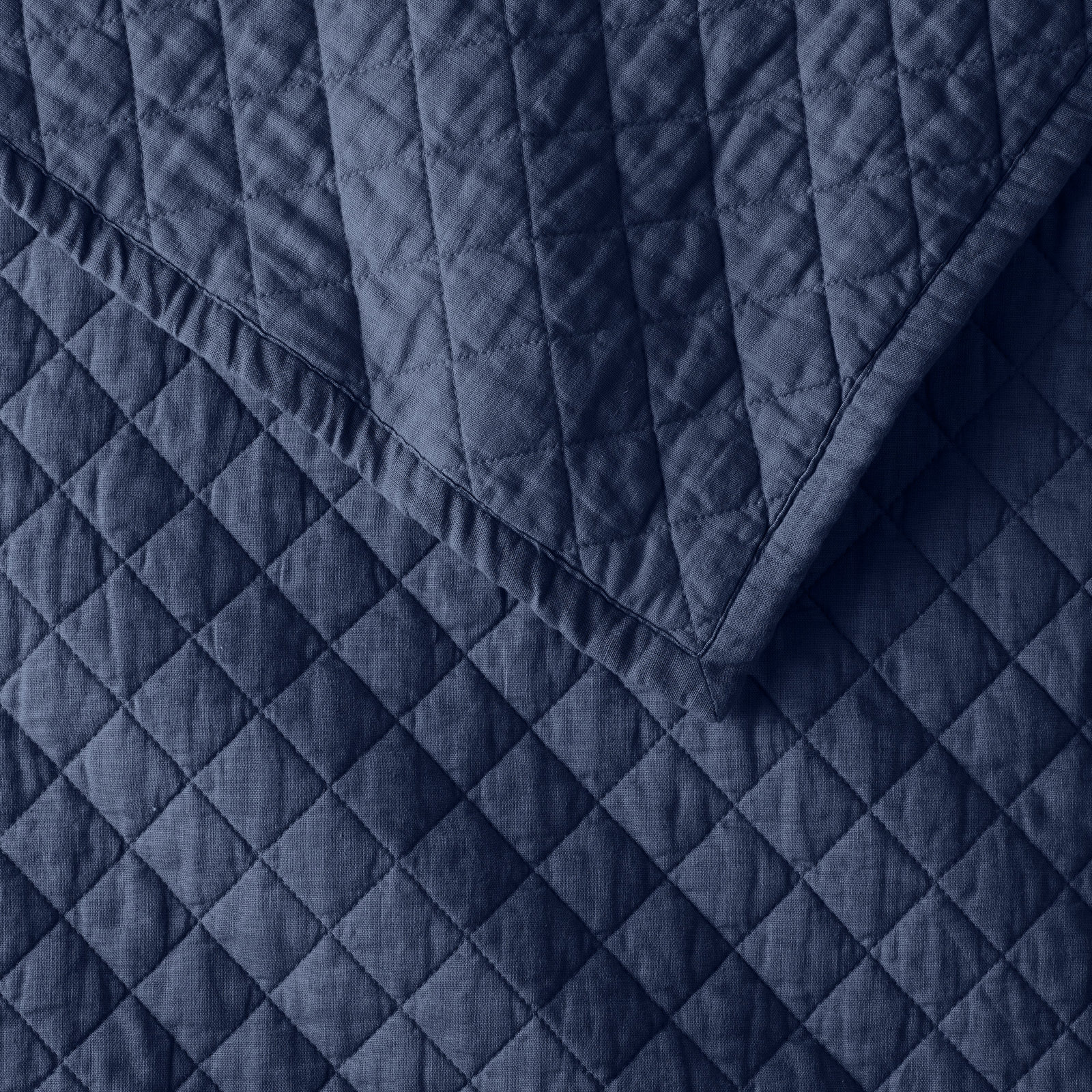 Jeffen Belgian Flax Linen Quilt Set, Full/Queen Quilt, Midnight Navy