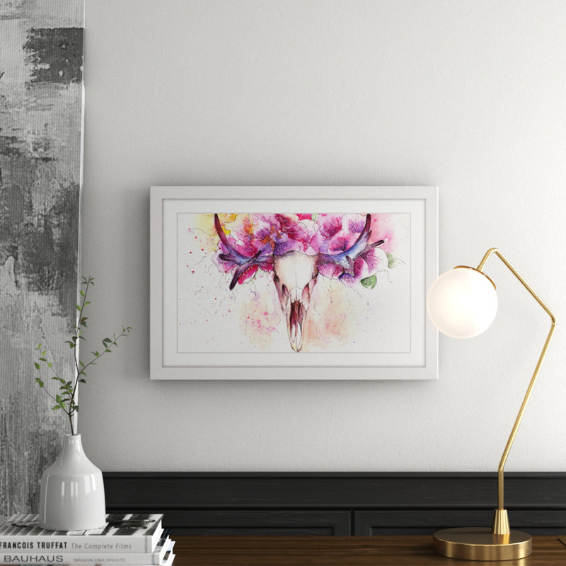 Floral Antlers - Single Picture Frame Print, 41cm H x 61cm W x 3.81cm D