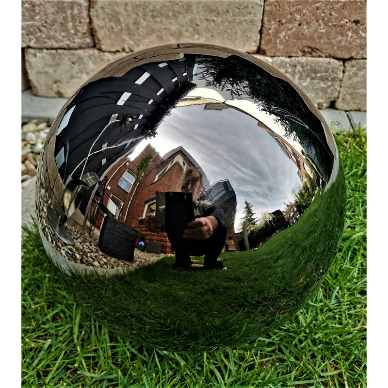 Darzell Stainless Steel Gazing Ball, Black polish, 40 cm H x 40 cm W x 40 cm D