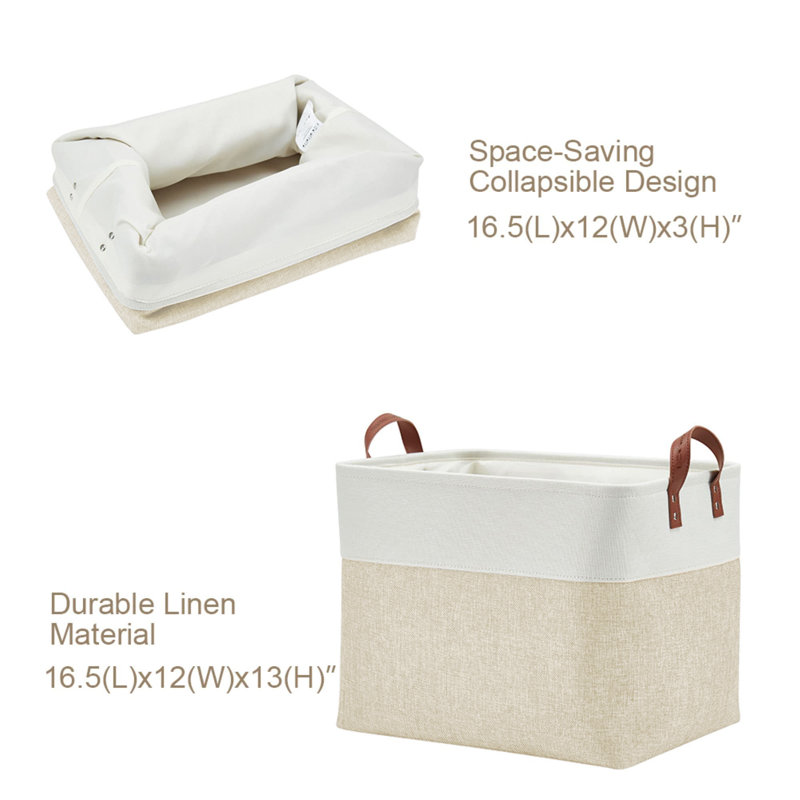 Foldable Storage Bin | Collapsible Sturdy Fabric Storage Basket Container W/Handles, Beige