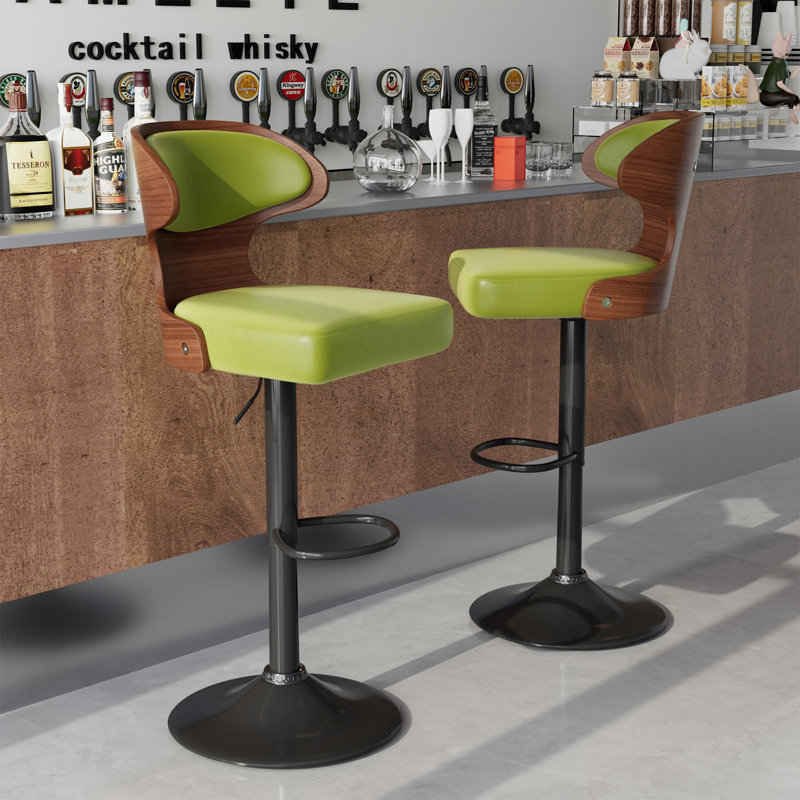 Tabourets de bar rotatifs modernes réglables, ensemble de 2, Vert