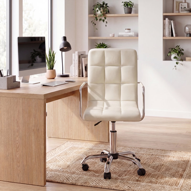 Office Desk Chair With Arms, Adjustable, Swivel, Comfortable Desk Chair, UKFR Certified, Beige