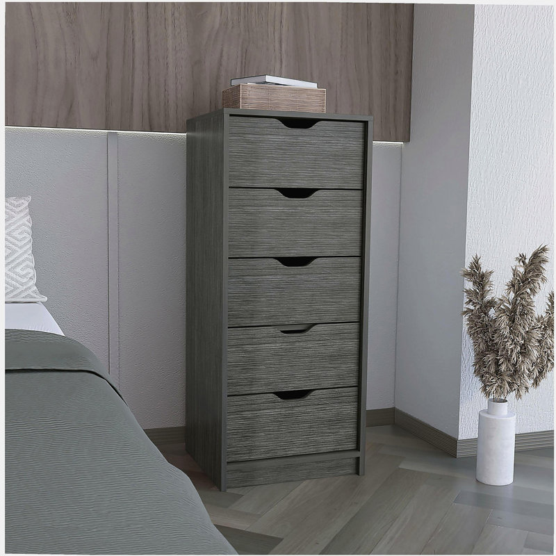 Commode haute 5 tiroirs Basilea, système coulissant, Brun