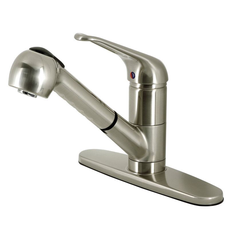 Kingston Brass Single-Handle 1-or-3 Hole Deck Mount Pull-Out Sprayer Kitchen Faucet, Brushed Nickel