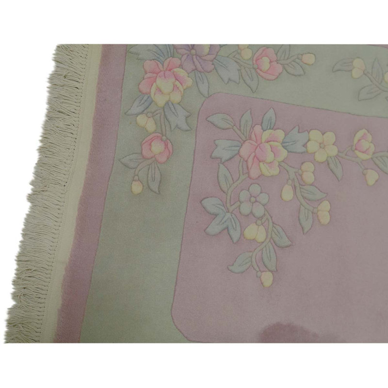 Tapis unique en laine / coton noué à la main 3 pi 1 po x 5 pi 2 po rose / vert