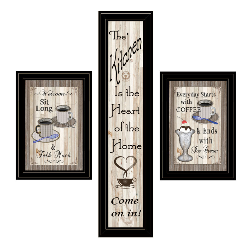 Come on in - 3 Piece Picture Frame Textual Art Print Set on Paper, Black Framed