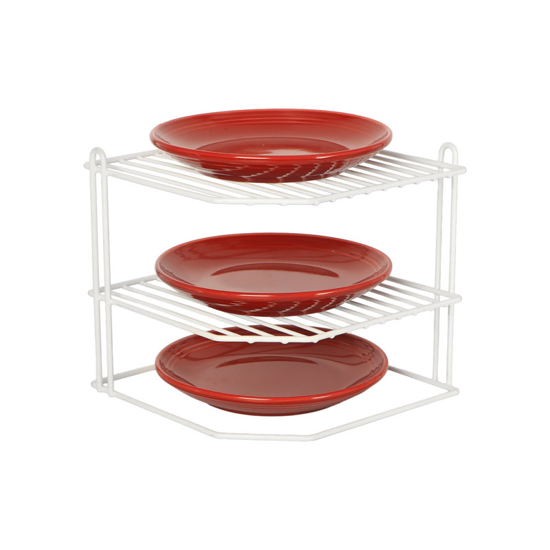 Buckingham 3 Tier Corner Plate Rack Kitchen Cupboard Tidy Storage Organiser, White