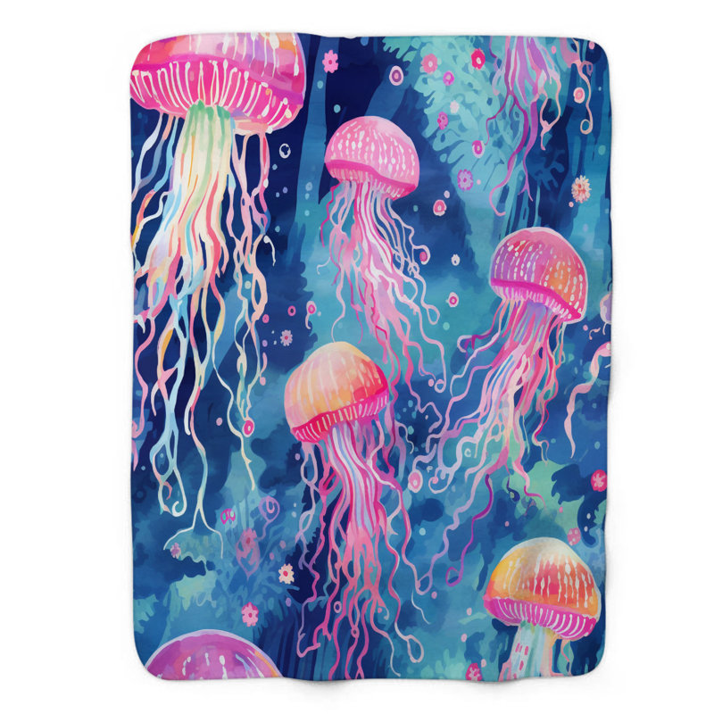 Motif de balise maritime - 1 pièce Sherpa Premium, L 50 po x L 60 po, Motif de méduse