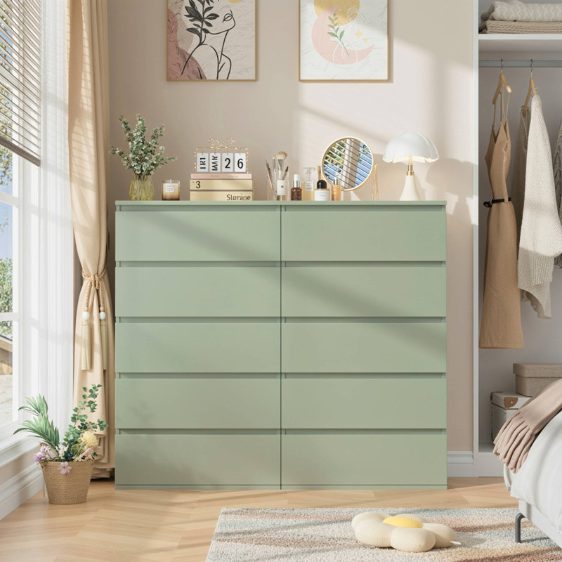 Commode 5 tiroirs (ensemble de 2), Vert Morandi