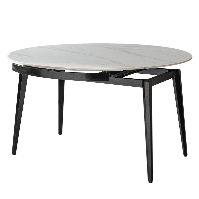 33.5'' To 51.2'' Extendable Sintered Stone Material Round White Dining Table