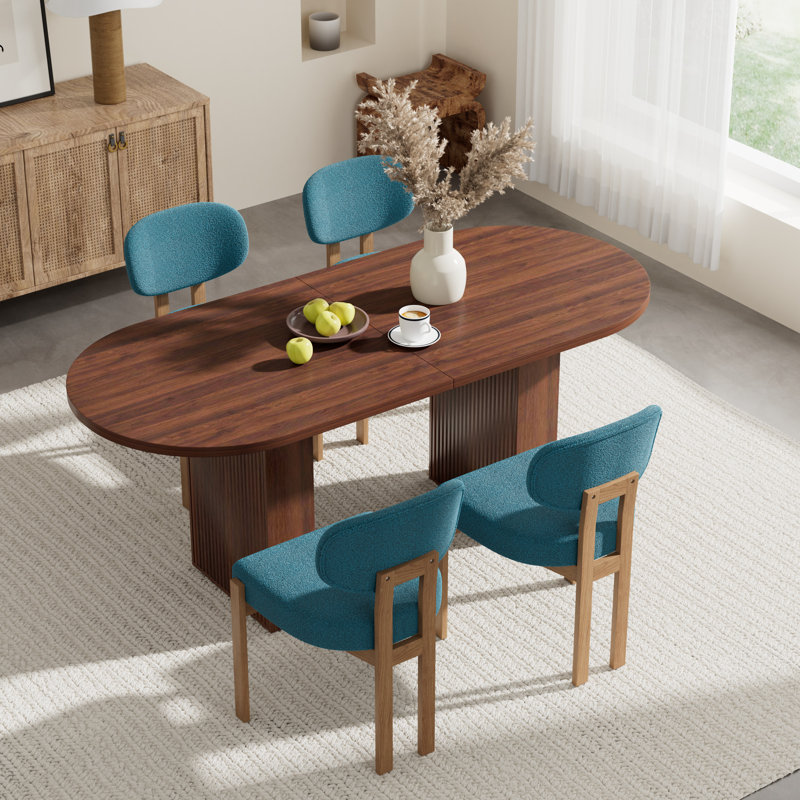 Ensemble de table de cuisine ovale à double piédestal, 5 pièces: table, 4 chaises, Noir, Noyer