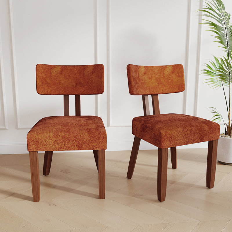 18'' H Mid Century Upholstered Side Dining Chairs With Brown Solid Wood Legs, Orange, 2, Brown