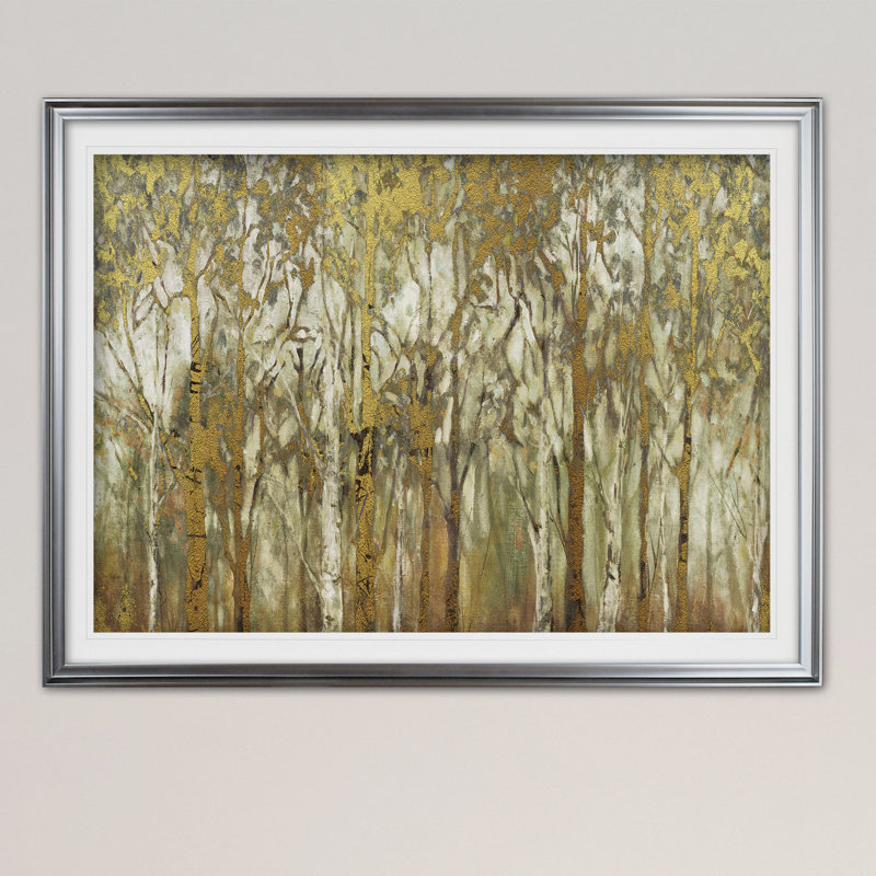 « bouleau oliveraies panoramique », reproduction de peinture acrylique encadrée, Argent, H 30 po x l 40 po x P 1,5 po