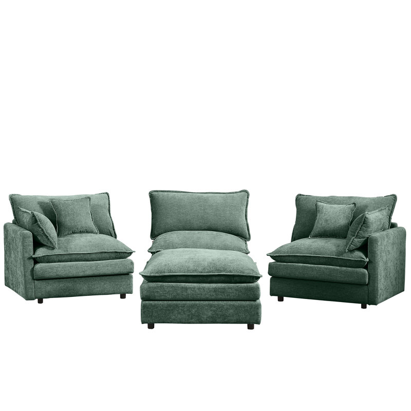 Modular Sectional Sofa, 102 Inch L Shaped Couch Set For Living Room, 3-Seater Comfy Cloud Couches With Movable Ottoman, DIY Combination, Chenille, Mint Green