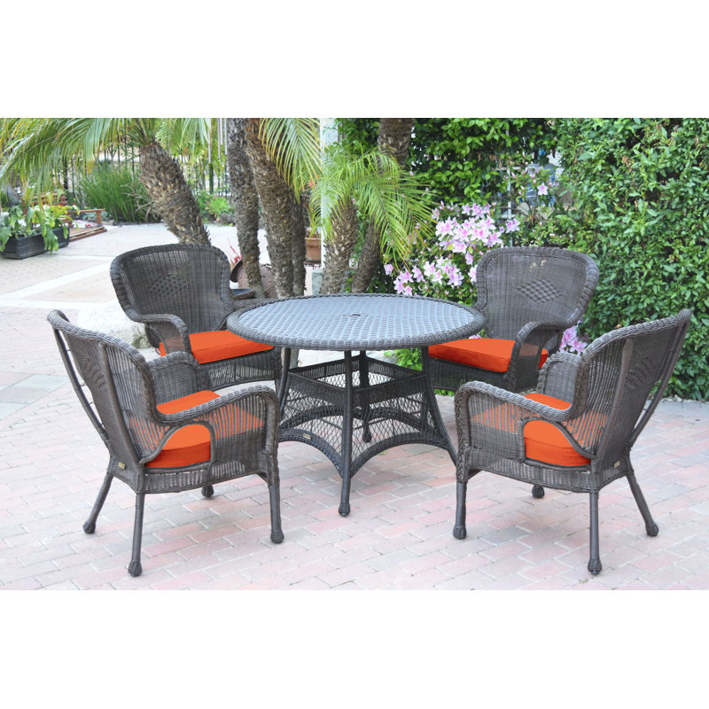 Batchelder 4 - Person Wicker Patio Dining Set with Round Table, Espresso, Orange