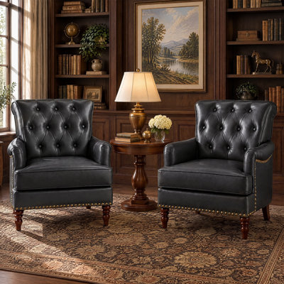 Fauteuil d'appoint capitonné en similicuir 29 po avec garniture cloutée