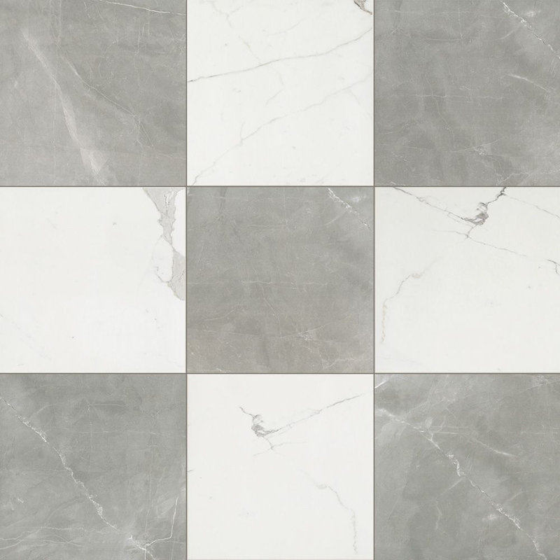 Tuscany Checkerboard 12X12 Marble Look Porcelain Tile, Gray/White