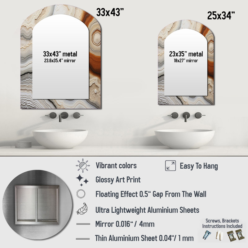 Miroir mural beige et orange Minimalisme Stone Geode III - Beige, 34 po x 25 po
