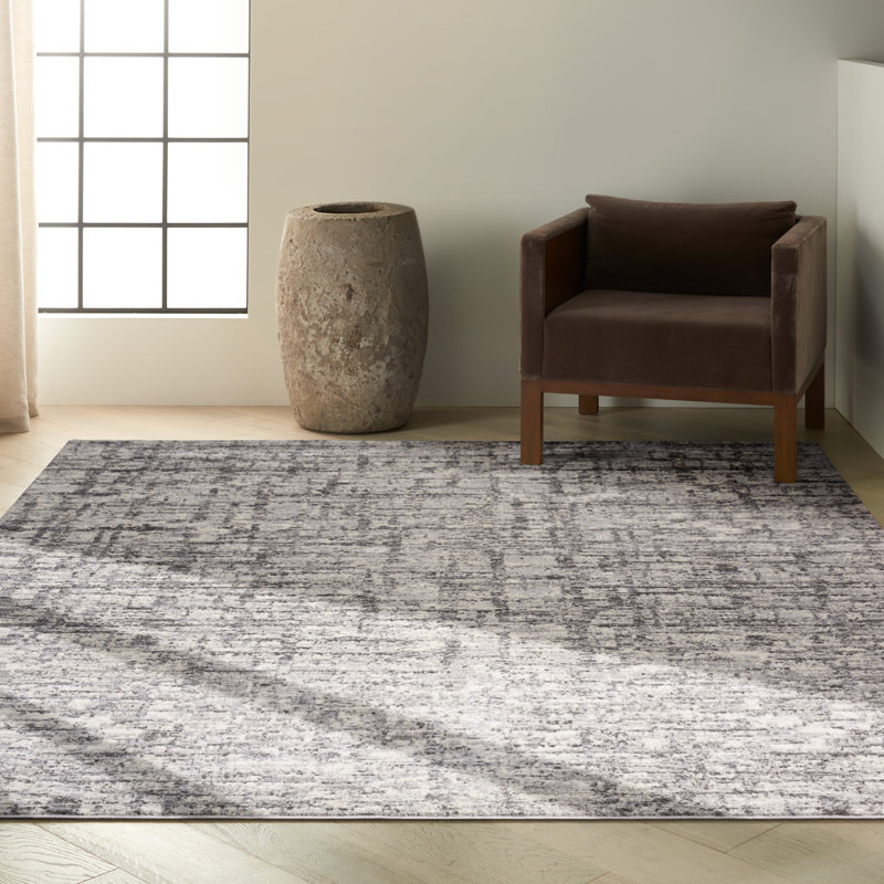 Tapis gris / ivoire à motif abstrait Rush, Rectangle 5 pi 3 po x 7 pi 3 po