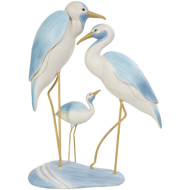 Cloughmills Polystone Family Bird Decorative Light Blue Sculpture with Yellow Accents