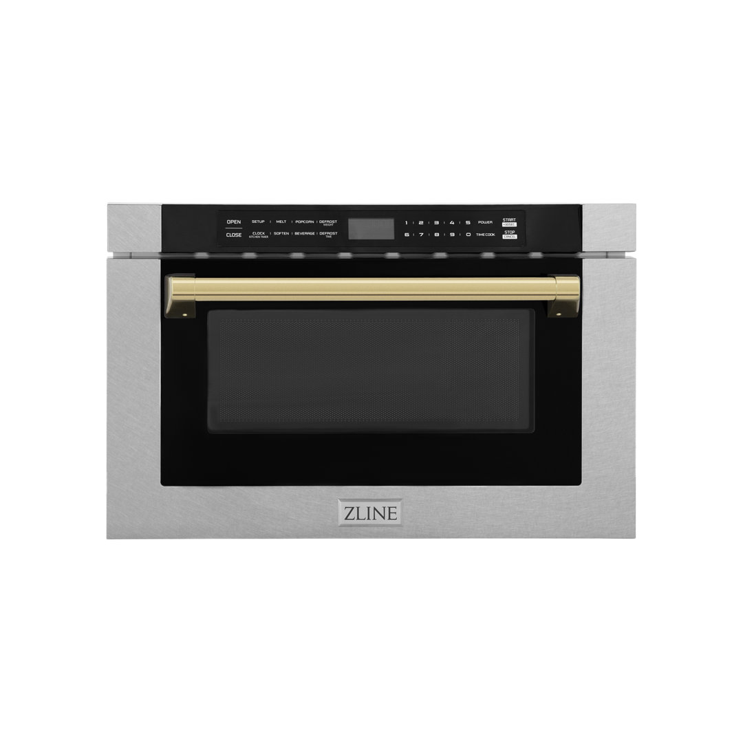 ZLINE Autograph Edition 24 in. 1.2 cu. ft. Built-in Microwave Drawer with a Traditional Handle in Satin Stainless Steel ZLINE Accent