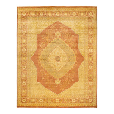 Tapis brun noué à la main de conception unique et unique 8 pi 6 po x 10 pi 9 po Oakhur