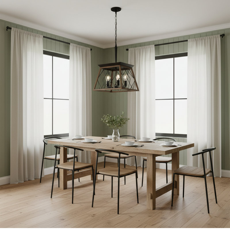 Lustre suspendu industriel 16 lumières en noyer de 16 po - Cage moderne en métal, luminaire suspendu réglable, cuisine / salle à manger, ampoules non incluses