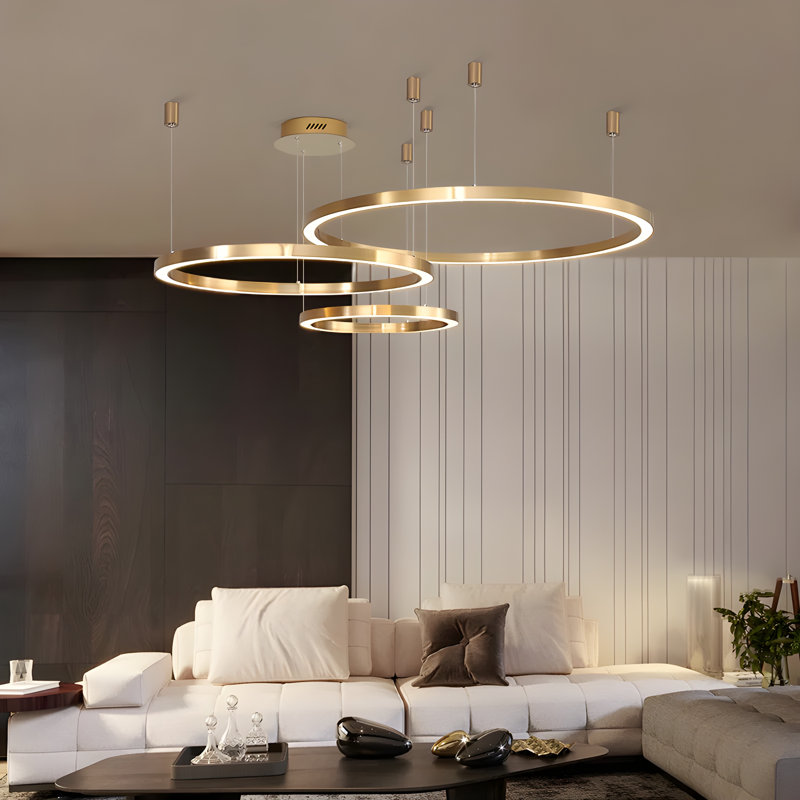Modern LED Ceiling Light Fixture – 3-Ring Flush Mount Chandelier for Dining Room, Bedroom & Kitchen, Gold