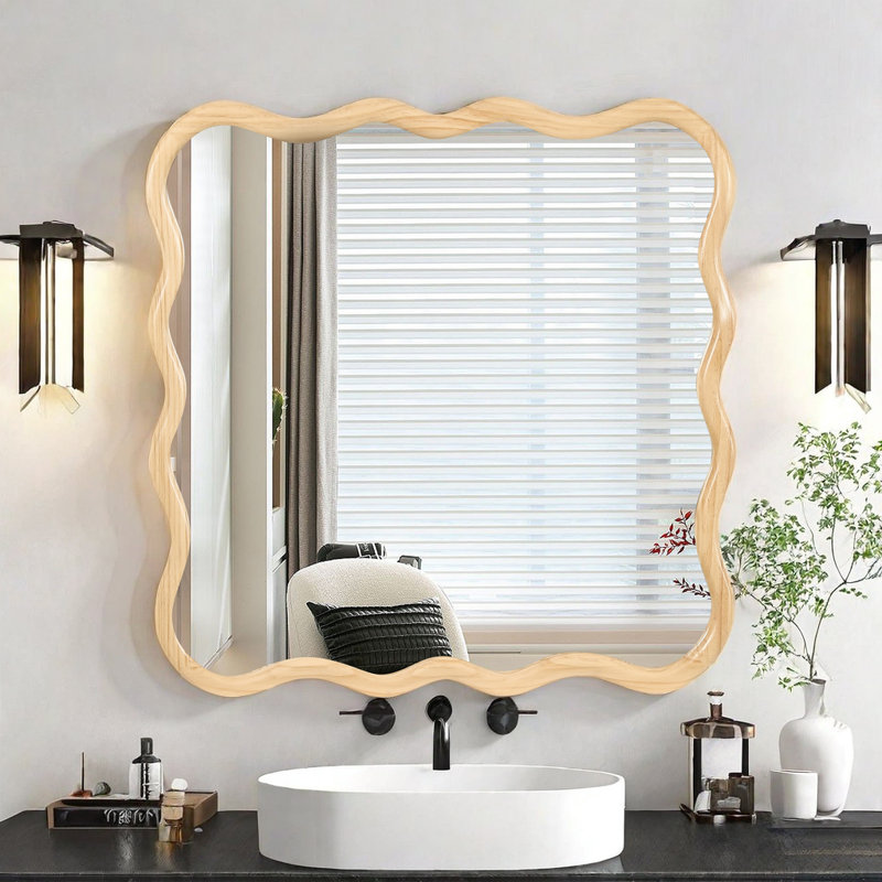 Miroir délicat au design ondulé, 36 po x 36 po, Doré, Carrée