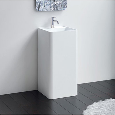 Badeloft Rectangular Stone Resin Freestanding Pedestal Bathroom Sink SB-02-A-G in Glossy White