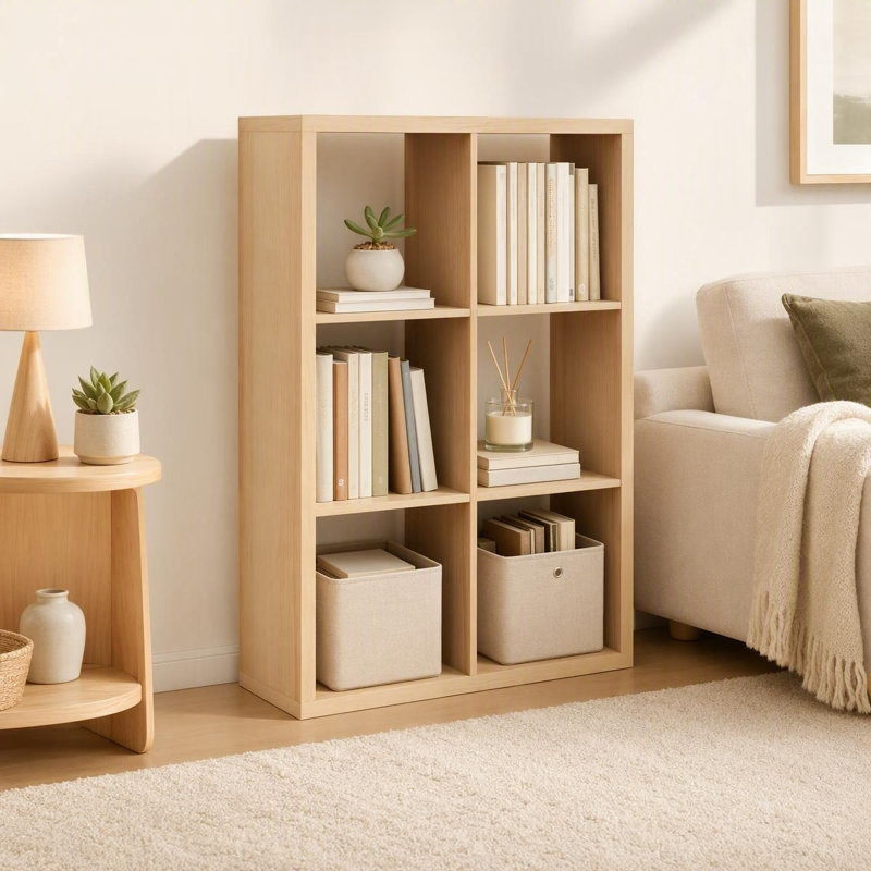 Étagère de rangement en bois à 6 cubes avec rangement ouvert pour le salon, la chambre à coucher et le bureau chêne naturel