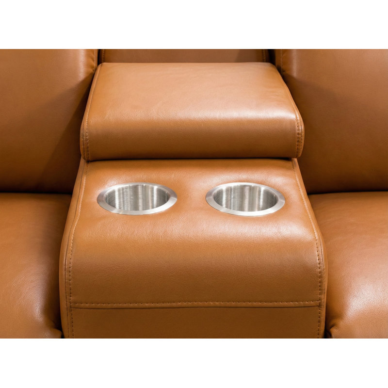 Modern Genuine Leather Power Reclining Sofa Set With Wide Seat-Brown