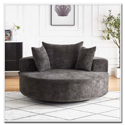 Chenille Foam Single Swivel Chair, 360 Degree Swivel Chair for Living Room, Bedroom, Lounge and Projection Room