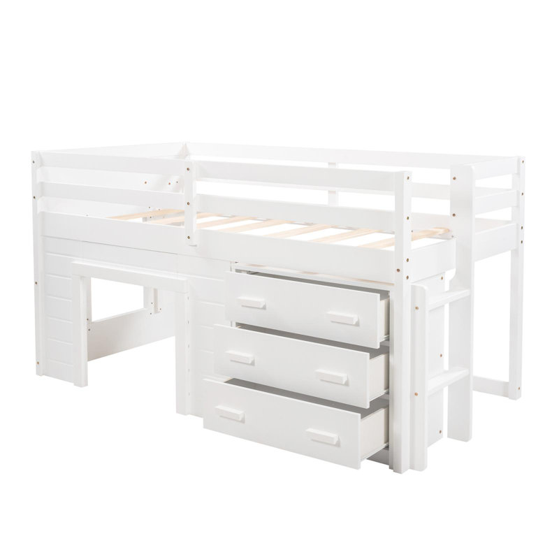 Donatello Kids Twin Loft Bed with Drawers, White