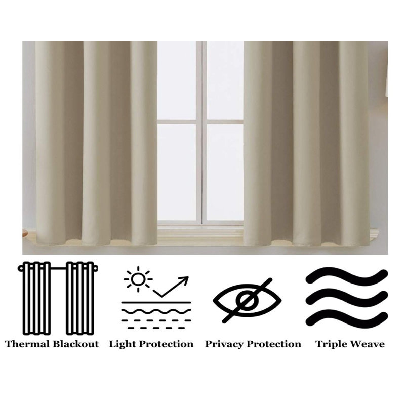 Jeffro Pair Eyelet Blackout Curtains, 167.64cm Width x 182.88cm Drop, Beige