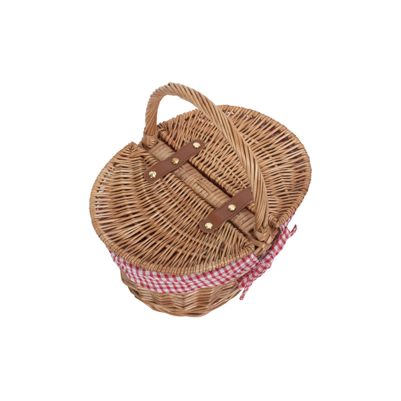 Wicker Child sized Lined Hamper Basket, Light Steamed/Red White