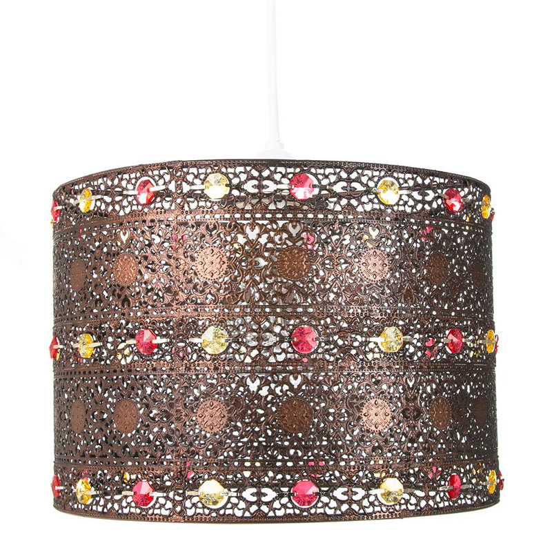 Antique Acrylic Gem Moroccan Style Chandelier Pendant Light Shade Fitting, 17cm H x 24cm W x 24cm D, Copper