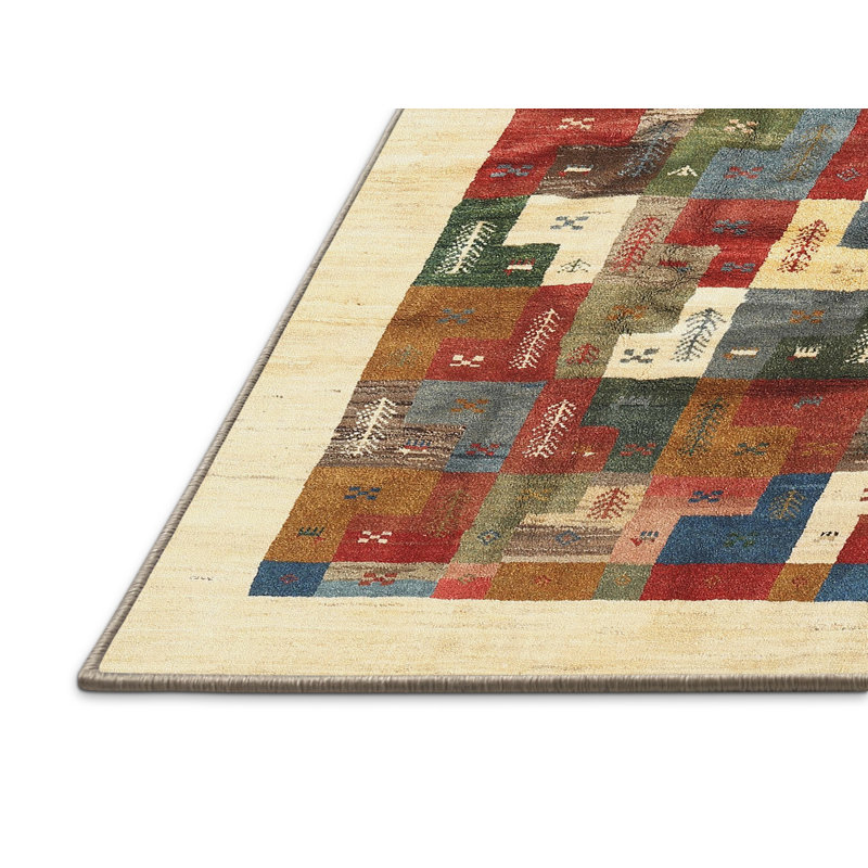 Tapis beige/rouge contemporain, Rectangle 3 pi x 5 pi
