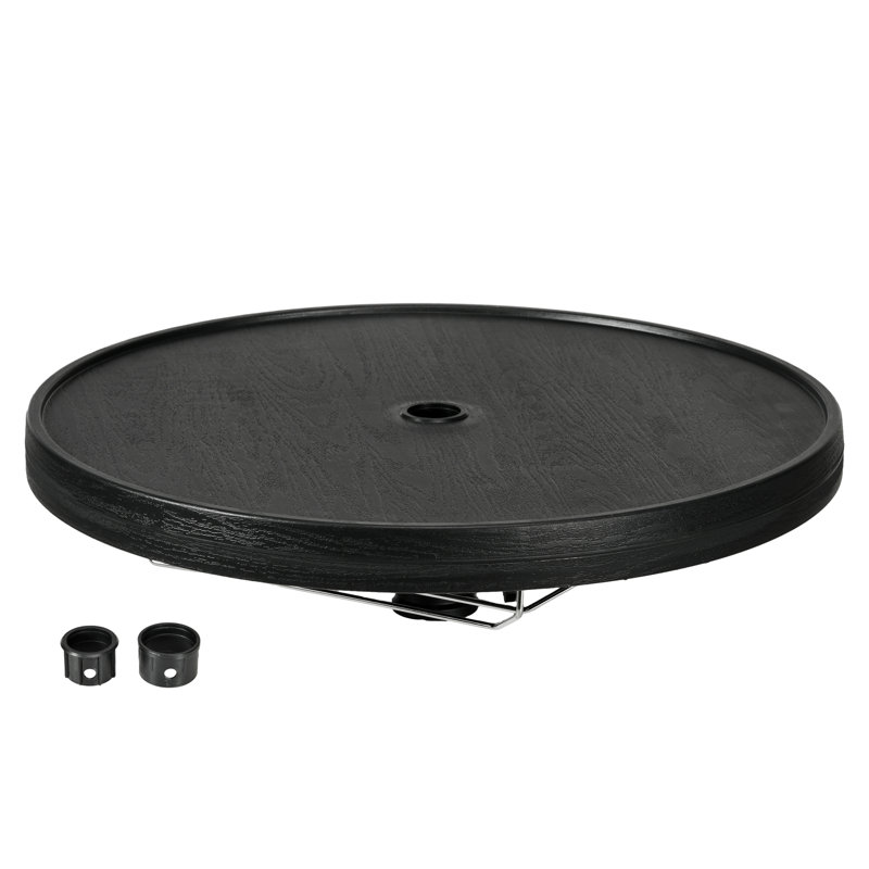 Plateau de parasol de plage 23,5 po - Porte-verres à vin et porte-serviettes pliable noir pour piscine, table de jardin avec jardin, patio