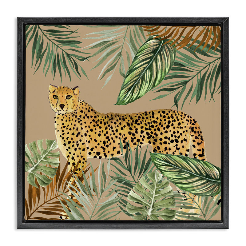 «Palm Leaves Around Leopard», art mural sur toile flottante, design par Janet Tava, H 18 po x l 18 po