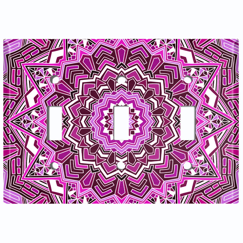 Plaque murale à 3 interrupteurs à bascule Elegant Mandala, Rose vif