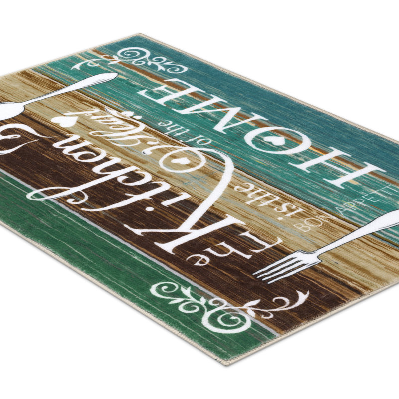 Machine Washable Non-Slip Kitchen Mat, Green/Brown/White