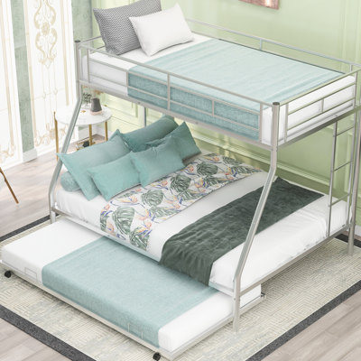 Twin Over Full Bunk Bed With Dependable Steel Frame And Silver Finish Long-Lasting Metal Composition Size Trundle - Two Ladders