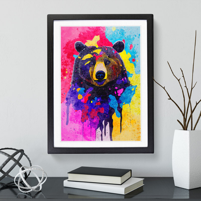 A Bear No.3 Abstract - Single Picture Frame Painting, Black, 64cm H x 46cm W x 2cm D